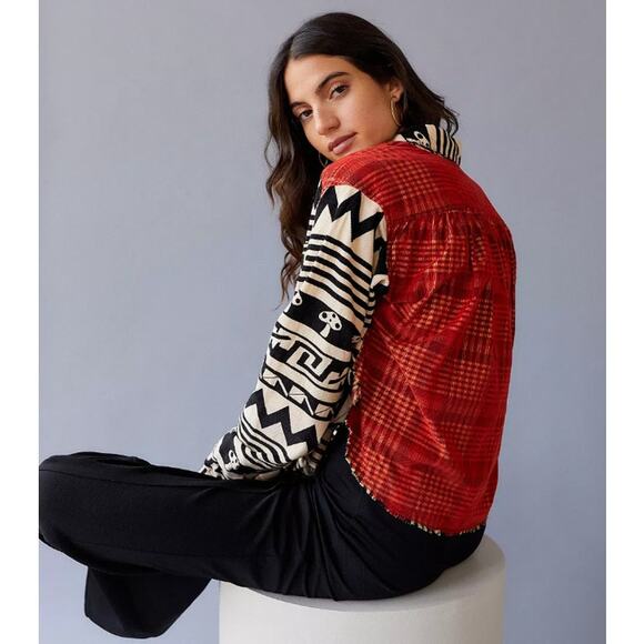 Urban Outfitters Tripped Up‎ Button Up Shirt Mushroom Frayed Hem Festival Large - Picture 2 of 12